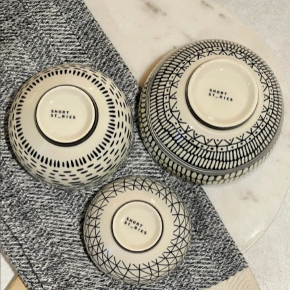 SHORT ST_ORIES Geometric Black and White Ceramic Bowl Set of 3  Price: $25.00 - Picture 8 of 8